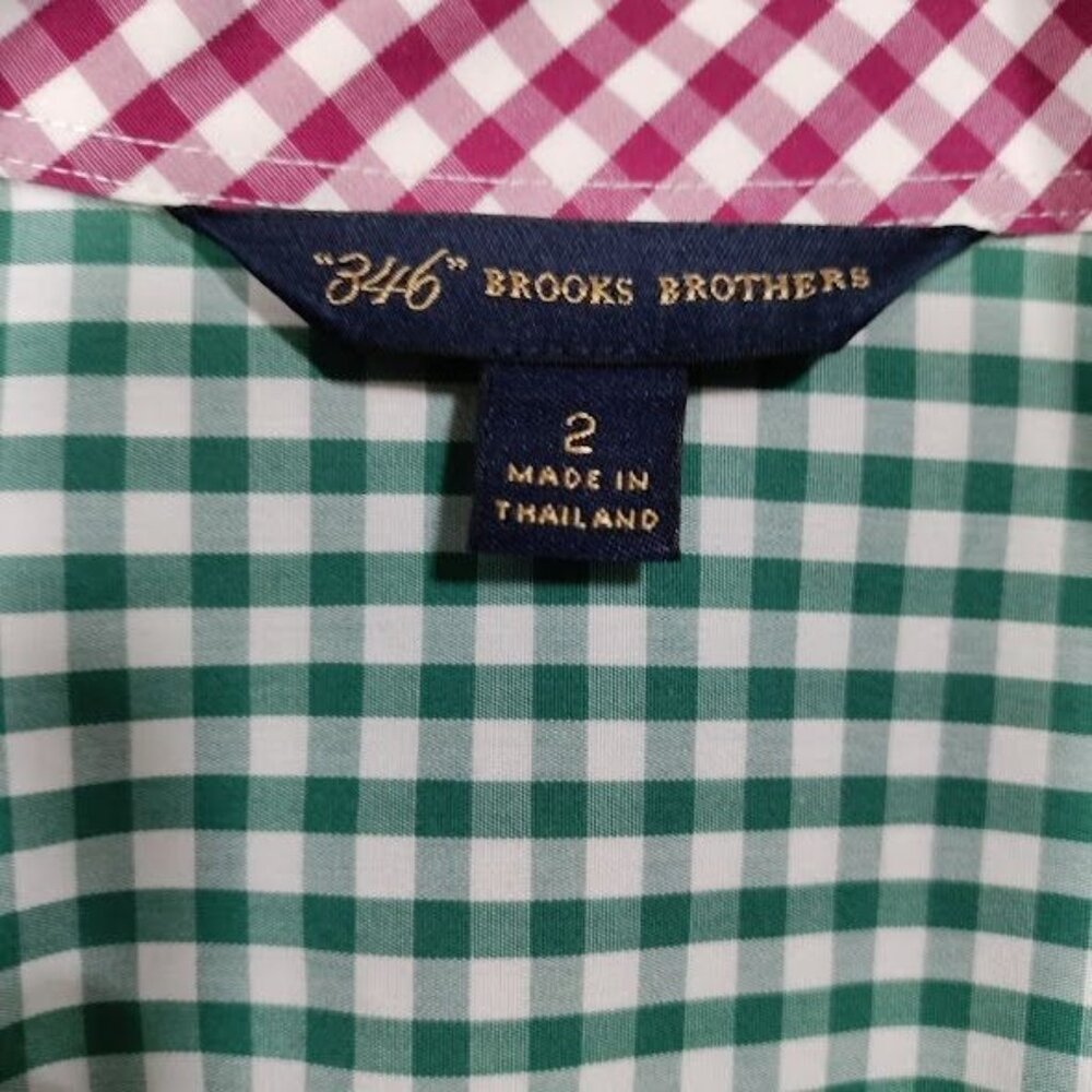 Brooks Brothers 346 Preppy Checkered Button-Down Shirt Boys Green White Size 2 - Picture 6 of 10